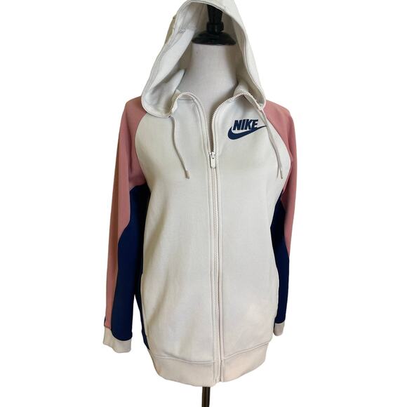 NIKE Women's Full ZIP Colorblock Fleece Sweatshirt Blue/Pink/White HOODIE SIZE S - Picture 1 of 9